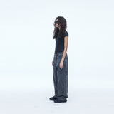 Curved Carpenter Crack Denim Pants Grey