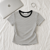 (Cotton Spandex/Waist Slim Fit 🤍) Pepero Zandara Short-Sleeved T-Shirt (4 colors)