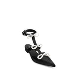 Colorful Bridge | Designer style lace-up pearl bow pointed toe women's flat backless sandals
