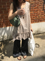 Haril Leaf Shirring Layered Sleeveless Blouse Midi One Piece