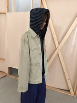  stripe washing hood zip-up
