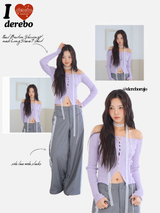 Pearl Burton Shirring V-neck Long Sleeve T-shirt