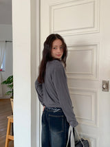 26SS★ [BAONHAUS]フェルツボーダーヘンリーネック長袖Tシャツ