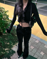 (HIP SHAPING/DATE LOOK) VELVET STRETCH DENIM LOW-RISE BOOTCUT