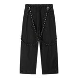 Xストラップワイドパンツ - ブラック