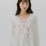 FRILL NECK FLORAL BLOUSE (IVORY)