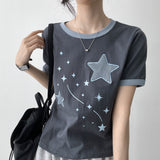 キッチルック💖ナイト スター パッチ リンガー ショートスリーブ Tシャツ(4 colors)