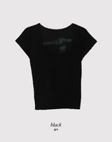 SL エンボスバックスリットストラップクロップ半袖Tシャツ(3color)