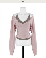 eove pink v sleeveless + wrap slim top set