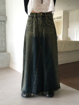 Blek Vintage Cut Washed Denim Long Skirt