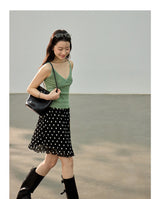 Dot ruffle flare mini skirt