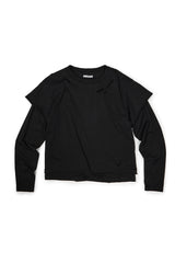 ダメージレイヤード長袖Tシャツ (ブラック)