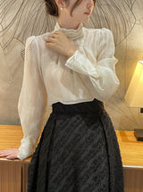 Loet Pintuck Pearl Sheer Lace Blouse