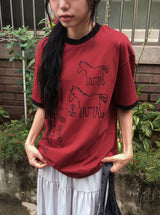 [unisex] Moab Horse Printing Ringer Short Sleeve Tee