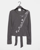 プリングフラワープリントラウンドロングスリーブTシャツ