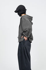 Vintage Washing Crop Hooded Zip-Up