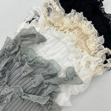 Lace frill front button ribbed sleeveless top (4 colors)