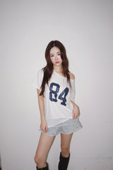 ナンバープリントオフショルダー半袖Tシャツ