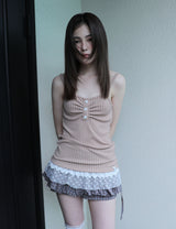 CHECKERED LACE SLEEVELESS(BROWN)