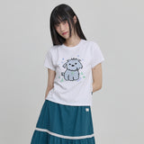 マルチーズチェックアップリケボタンハーフTシャツ