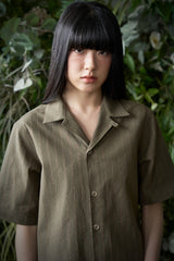 STRIPE L-C TAILORED 1/2 SHIRT (Khaki)