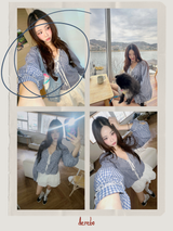 lovely blue checkered cotton blouse