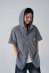 Check short-sleeved hoodie