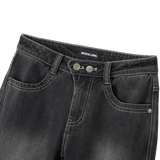 Cat Washed Stitch Bootcut denim pants - BLACK