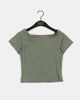 ストライプオフショルダー半袖Tシャツ