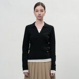 レイヤードシースルーVネックニット [BLACK]
