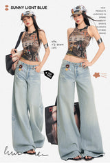 Light Blue Washed Carpenter Low Waist Straight Jeans