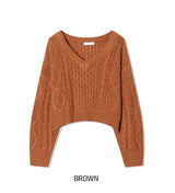 Bare Cable V-Neck Crop Knit