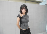 ドレープドツイストリボンTシャツ (CHARCOAL)