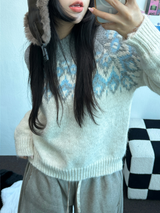 ウール🧸 アンゴラスノーフラワーロウンフニット❤🤎🩵💙4カラー