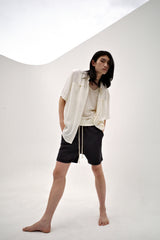 Linen crinkle half shirt, Ivory