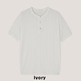 Koiz henley neck wrinkle short sleeve t-shirt