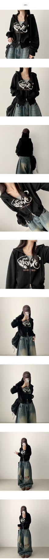 Strappy Hip Crop Twoway Hooded Zip-Up