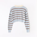 Stripe crop kara top Blue/brown