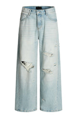 Blue Ripped Straight Jeans