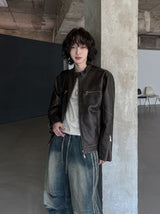 Bleed Washed Leather Biker Jacket