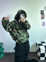 2ウェイ💚ミリタリーカモフラージュフリースフーディージップアップ💚🩶 2カラー