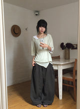 Shushup Off-Shoulder Tencel Layered Snap Short Sleeve Tee