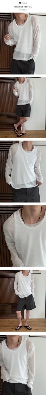 [Unisex] リネンカッティングサマーニット(4color)