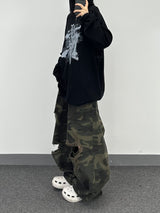 camo bio washed distressed pants