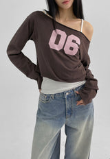 [MADE] Ferryty Boat Neck Printing Crop Long Sleeve T-shirt
