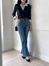 Ballon Shirt Layered V-Neck Shirring Knit