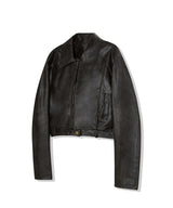 85-VIVAJ004 [Vegan Leather] Vintage Shape Crop Bold Biker Leather Jacket