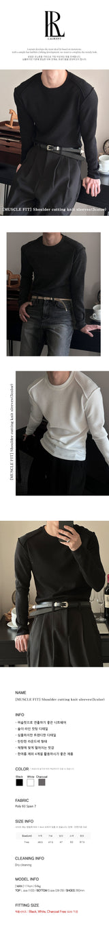 [MUSCLE FIT] Shoulder cutting knit sleeves(3color)