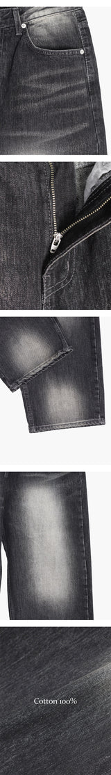 [XS-L] ヴィンテージブラックブラッシュデニムパンツ