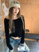 Back see-through lace long-sleeved T-shirt
